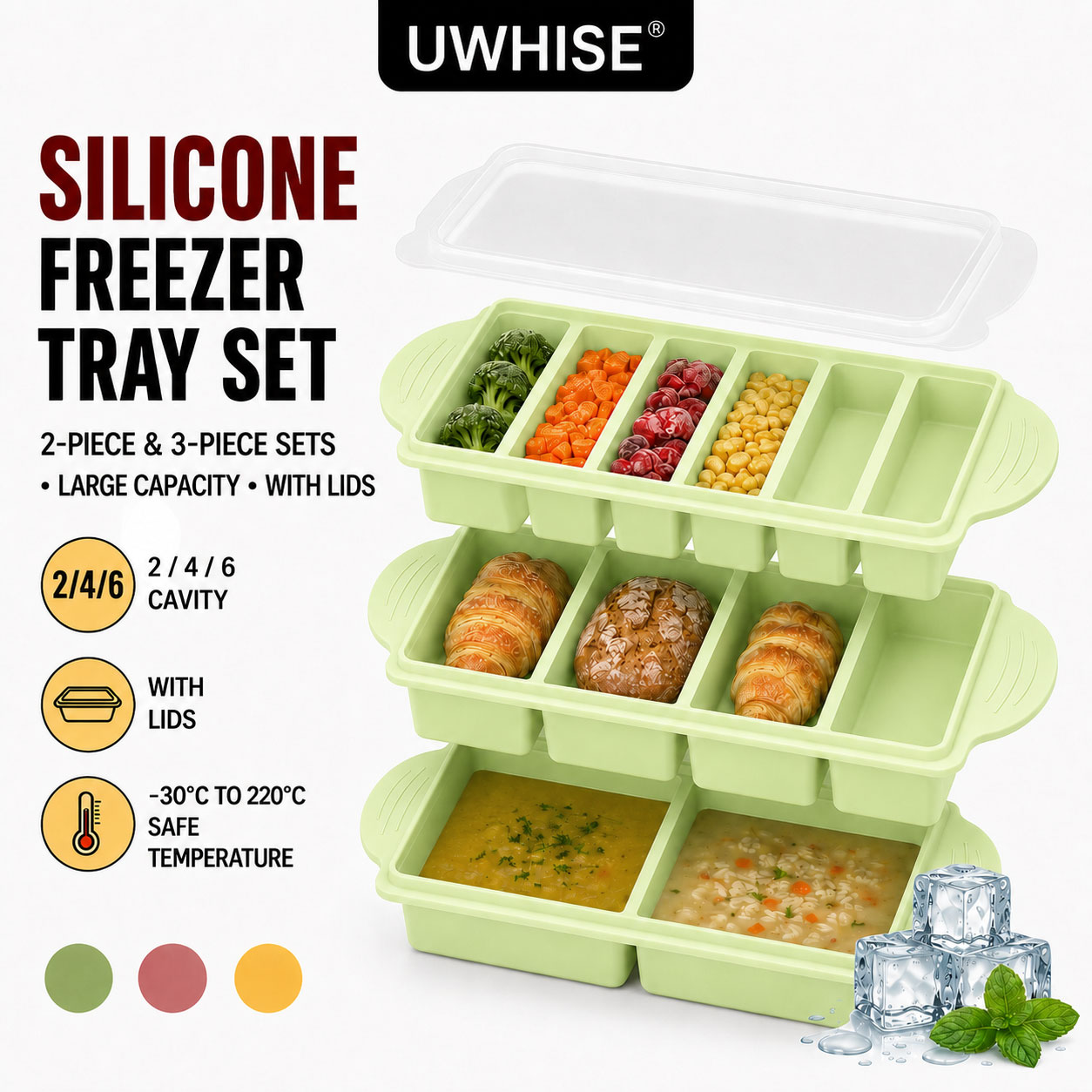 Meal Prep Menu - Uwhise 2/3 PACK Silikonowa Taca do